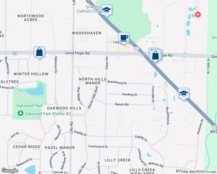 map of restaurants, bars, coffee shops, grocery stores, and more near N69W13490 Harding Drive in Menomonee Falls