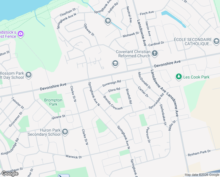 map of restaurants, bars, coffee shops, grocery stores, and more near 1041 Elora Road in Woodstock