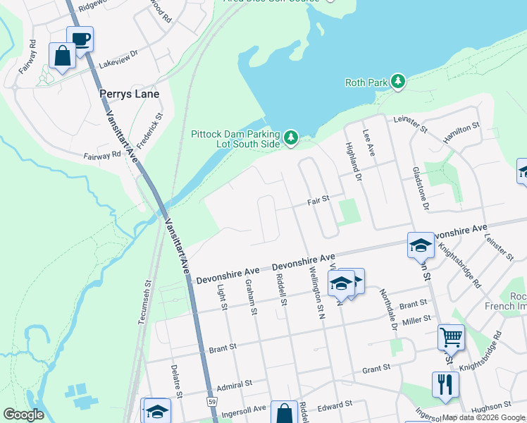 map of restaurants, bars, coffee shops, grocery stores, and more near 103 Fairview Crescent in Woodstock