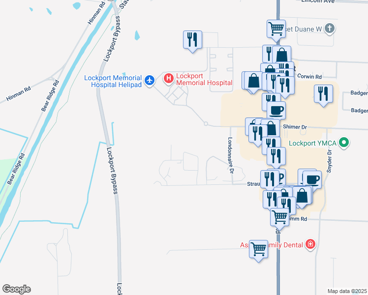 map of restaurants, bars, coffee shops, grocery stores, and more near 5749 Glendale Drive in Lockport