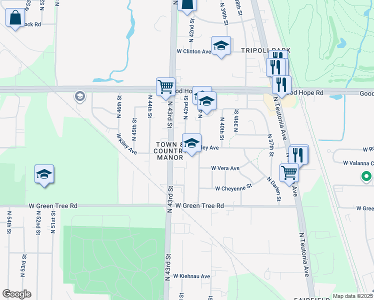 map of restaurants, bars, coffee shops, grocery stores, and more near 4133 West Kiley Avenue in Milwaukee