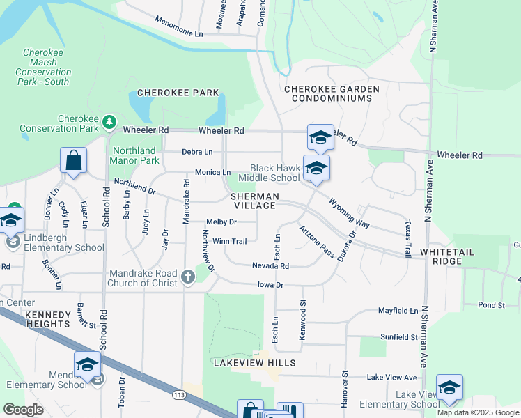 map of restaurants, bars, coffee shops, grocery stores, and more near 4605 Tennessee Trail in Madison