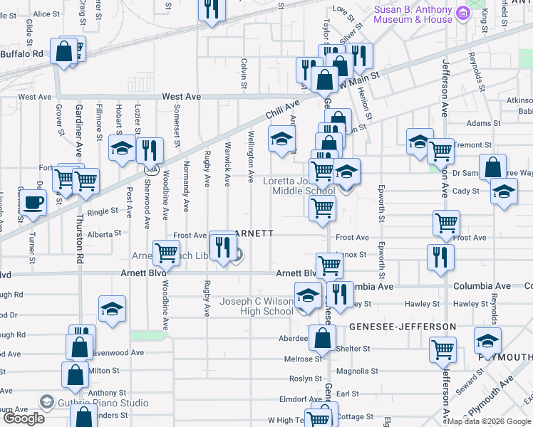 map of restaurants, bars, coffee shops, grocery stores, and more near in Rochester