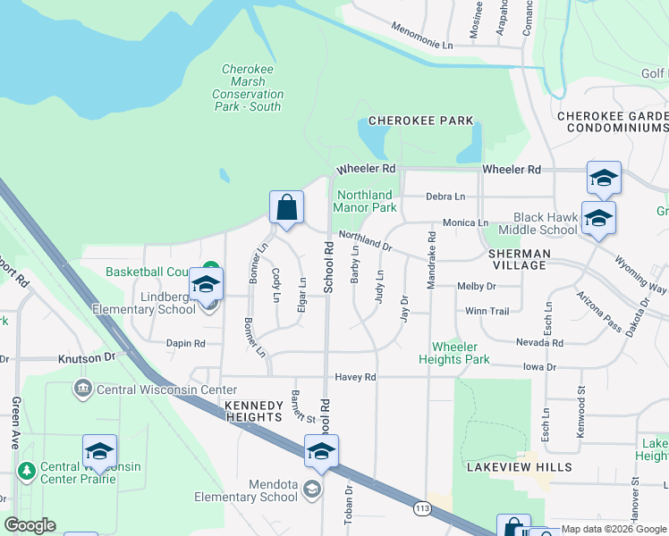 map of restaurants, bars, coffee shops, grocery stores, and more near 4610 Barby Lane in Madison