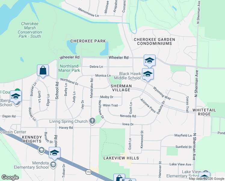 map of restaurants, bars, coffee shops, grocery stores, and more near 1214 Melby Drive in Madison