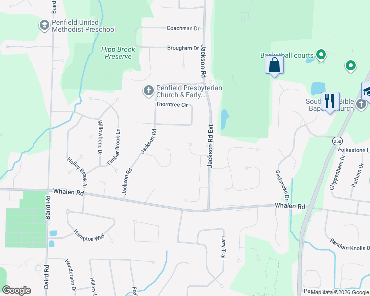 map of restaurants, bars, coffee shops, grocery stores, and more near 44 Autumn Oak Circle in Penfield