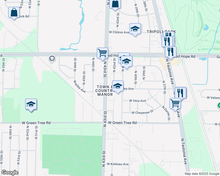 map of restaurants, bars, coffee shops, grocery stores, and more near 4133 West Kiley Avenue in Milwaukee