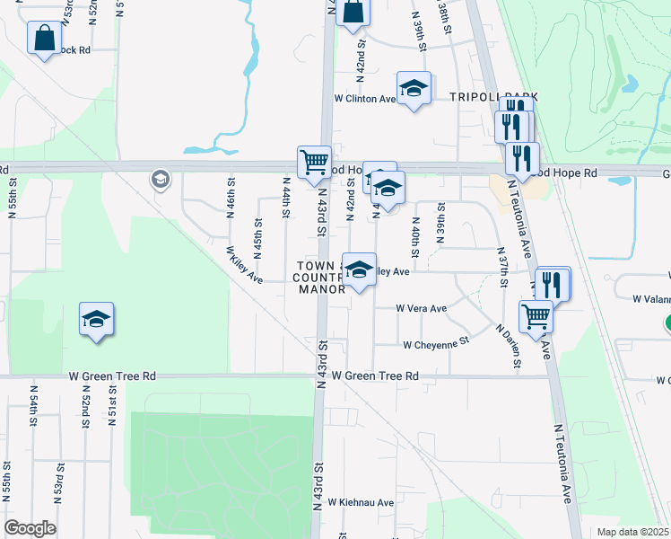 map of restaurants, bars, coffee shops, grocery stores, and more near 4133 West Kiley Avenue in Milwaukee