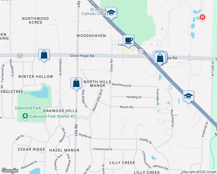 map of restaurants, bars, coffee shops, grocery stores, and more near W136N6991 Claas Road in Menomonee Falls