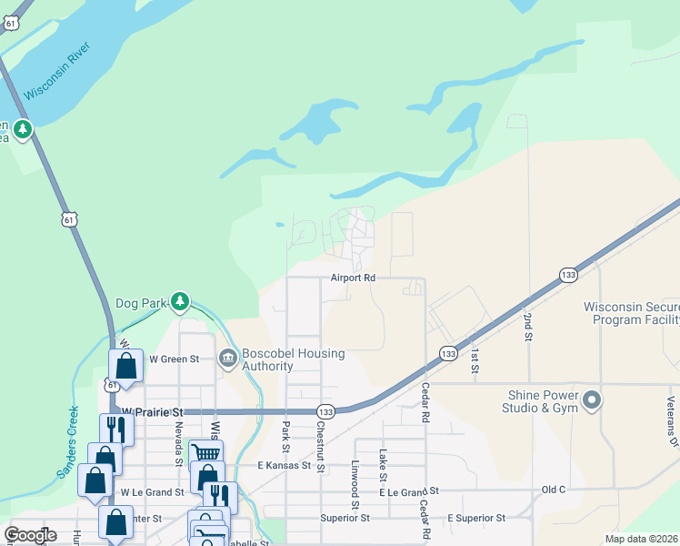 map of restaurants, bars, coffee shops, grocery stores, and more near 104 Chestnut Street in Boscobel