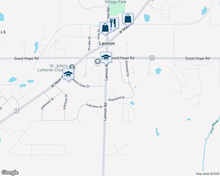 map of restaurants, bars, coffee shops, grocery stores, and more near 222 Diamond Drive in Lannon