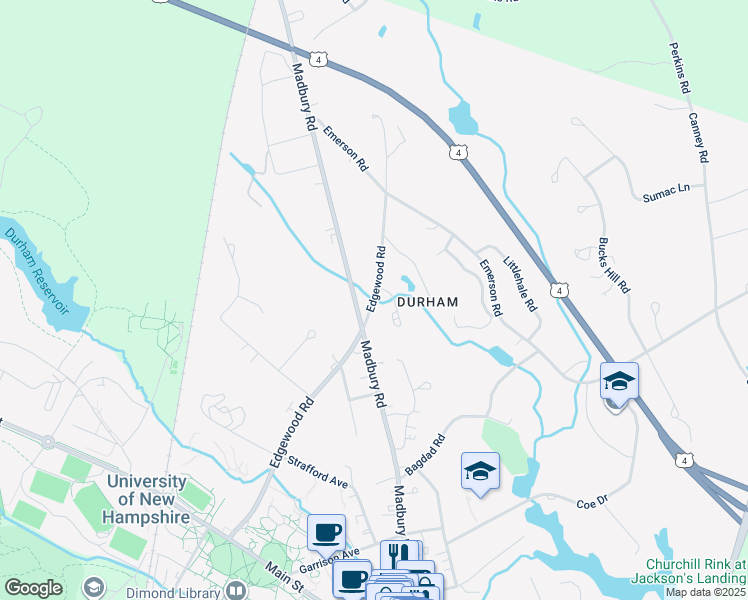 map of restaurants, bars, coffee shops, grocery stores, and more near 62 Edgewood Road in Durham