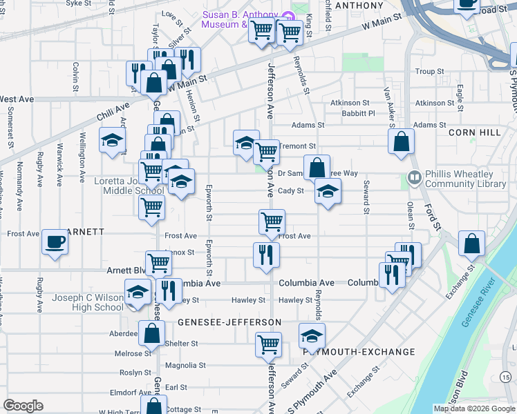map of restaurants, bars, coffee shops, grocery stores, and more near in Rochester