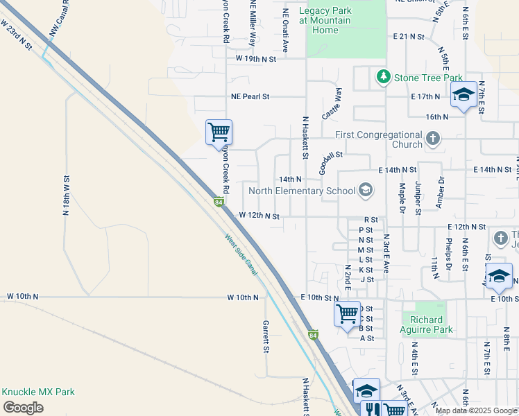 map of restaurants, bars, coffee shops, grocery stores, and more near 1170 Sunset Strip in Mountain Home