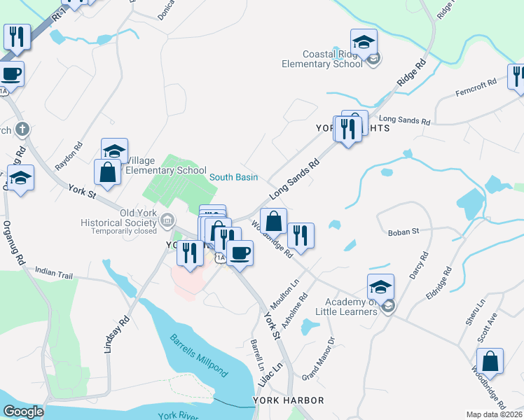 map of restaurants, bars, coffee shops, grocery stores, and more near 8c Avon Avenue in York