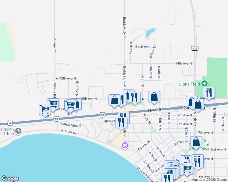 map of restaurants, bars, coffee shops, grocery stores, and more near 1109 Buddy Holly Place in Clear Lake
