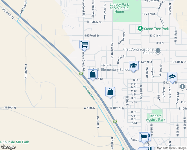 map of restaurants, bars, coffee shops, grocery stores, and more near 1365 Northeast del Rio Avenue in Mountain Home