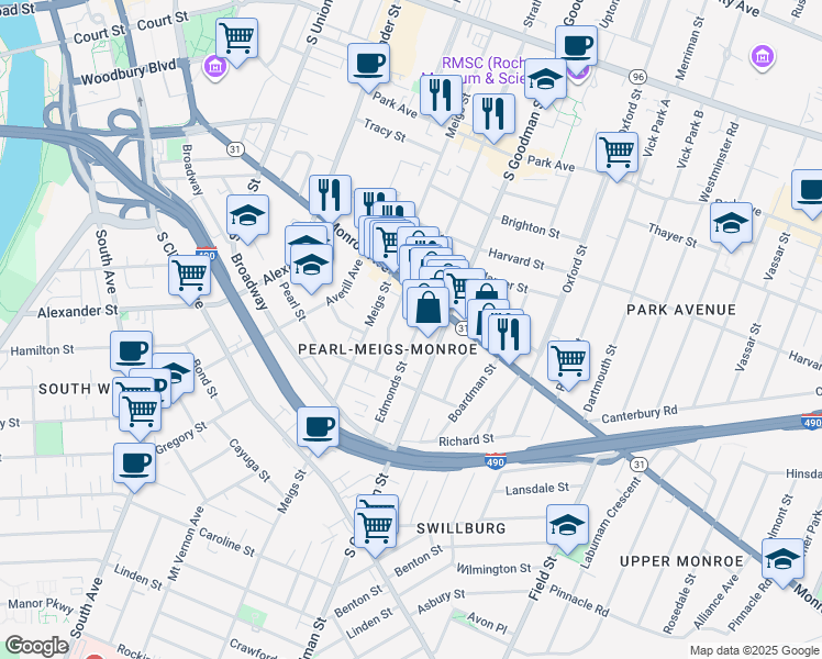 map of restaurants, bars, coffee shops, grocery stores, and more near in Rochester