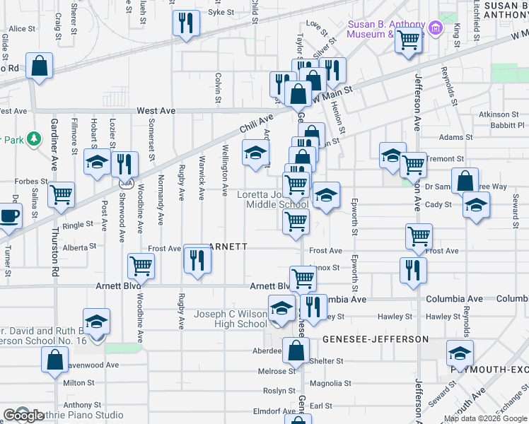 map of restaurants, bars, coffee shops, grocery stores, and more near 10 Wayne Place in Rochester