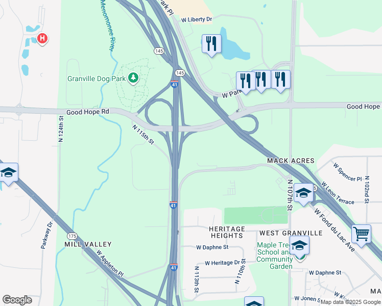 map of restaurants, bars, coffee shops, grocery stores, and more near 11330 West Metro Auto Mall in Milwaukee