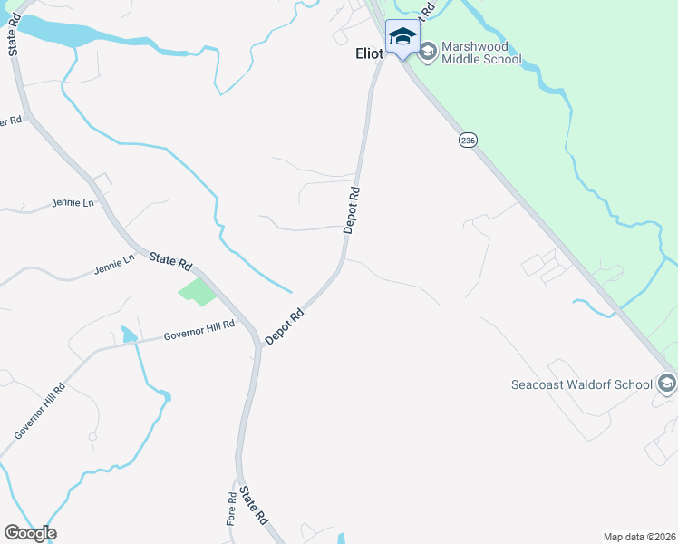 map of restaurants, bars, coffee shops, grocery stores, and more near 45 Depot Road in Eliot