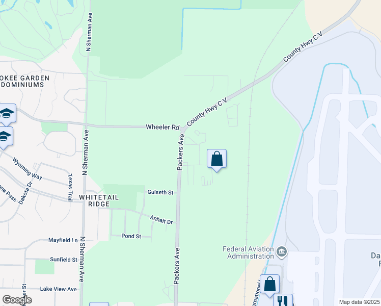 map of restaurants, bars, coffee shops, grocery stores, and more near 5485 Express Circle in Madison