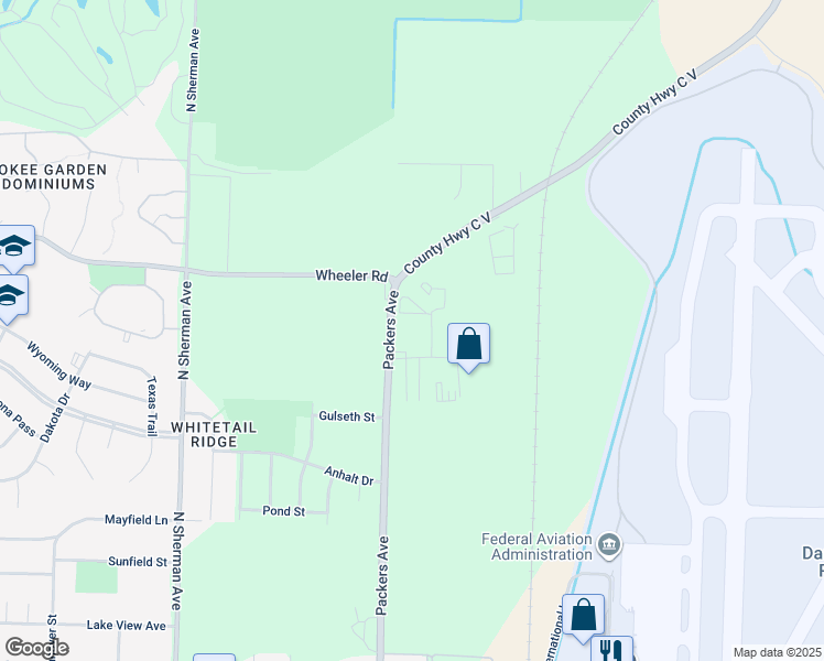 map of restaurants, bars, coffee shops, grocery stores, and more near 5485 Express Circle in Madison