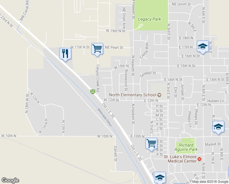 map of restaurants, bars, coffee shops, grocery stores, and more near 1340 Del Rio Street in Mountain Home