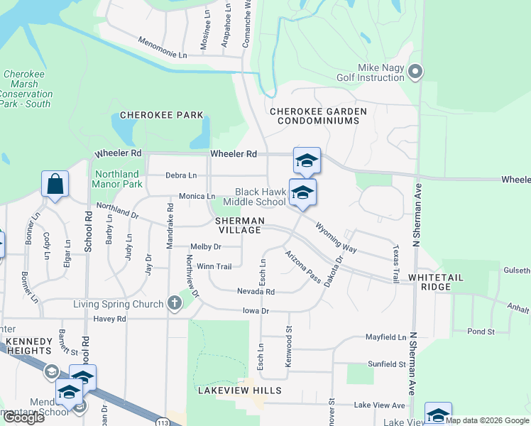 map of restaurants, bars, coffee shops, grocery stores, and more near 1329 Monica Lane in Madison