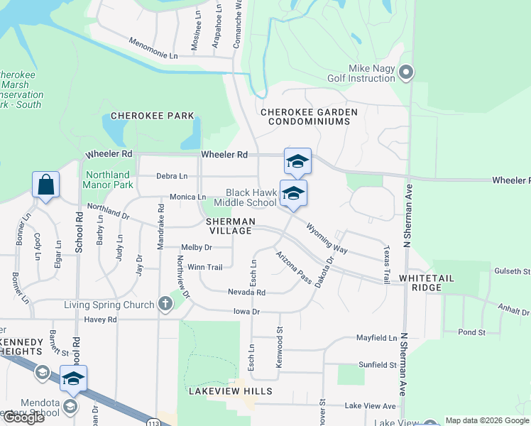 map of restaurants, bars, coffee shops, grocery stores, and more near 1329 Monica Lane in Madison