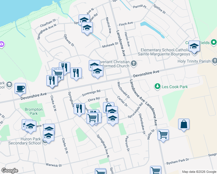 map of restaurants, bars, coffee shops, grocery stores, and more near 1101 Sovereign Road in Woodstock