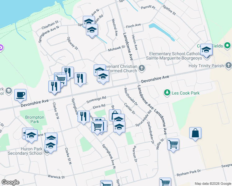map of restaurants, bars, coffee shops, grocery stores, and more near 1101 Sovereign Road in Woodstock