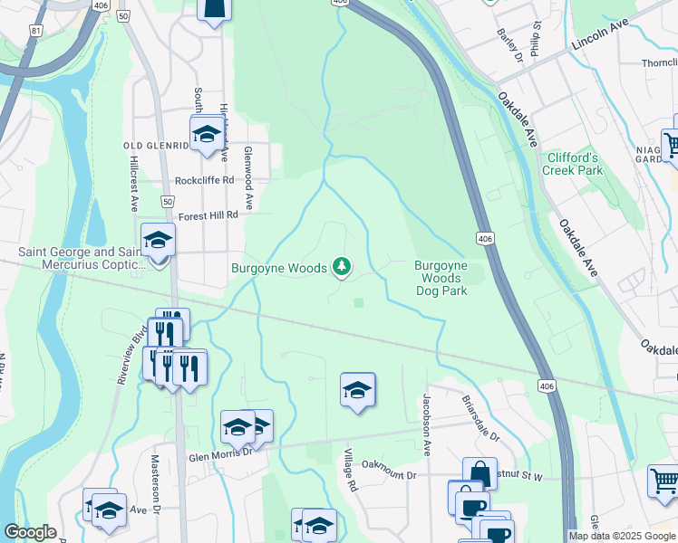 map of restaurants, bars, coffee shops, grocery stores, and more near 70 Edgedale Road in St. Catharines
