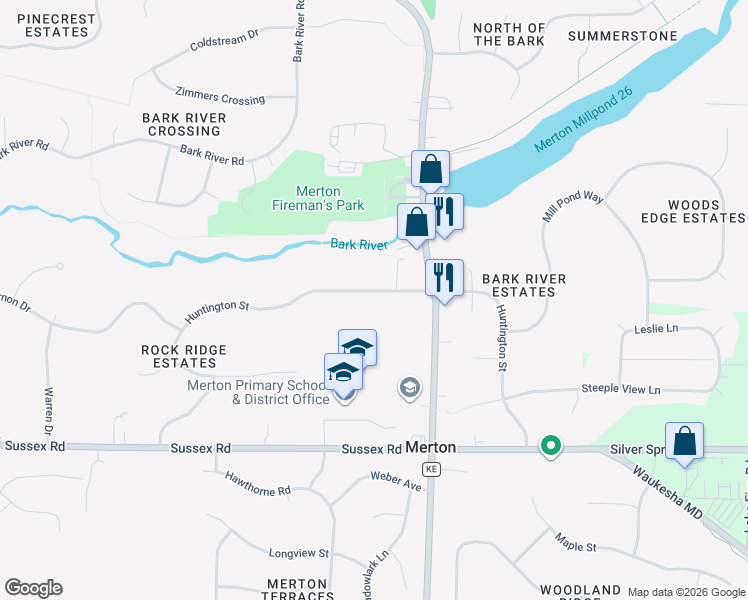map of restaurants, bars, coffee shops, grocery stores, and more near in Merton