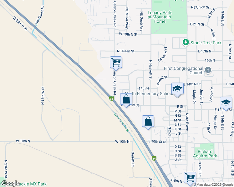 map of restaurants, bars, coffee shops, grocery stores, and more near 106 Northeast Lotus Court in Mountain Home