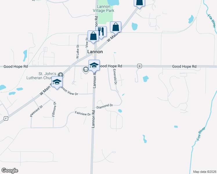 map of restaurants, bars, coffee shops, grocery stores, and more near 20265 Good Hope Road in Lannon