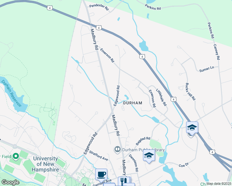 map of restaurants, bars, coffee shops, grocery stores, and more near 47 Edgewood Road in Durham