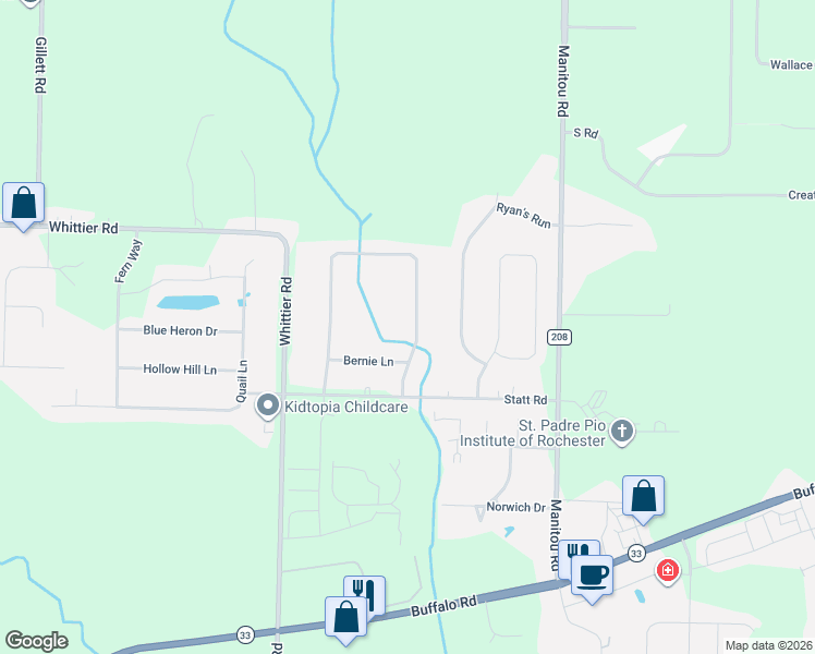 map of restaurants, bars, coffee shops, grocery stores, and more near 13 Forest Meadow Trail in Rochester