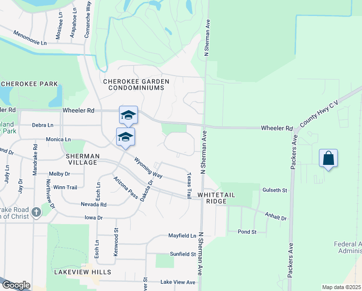 map of restaurants, bars, coffee shops, grocery stores, and more near 41 Cherokee Circle in Madison
