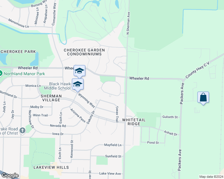 map of restaurants, bars, coffee shops, grocery stores, and more near 41 Cherokee Circle in Madison