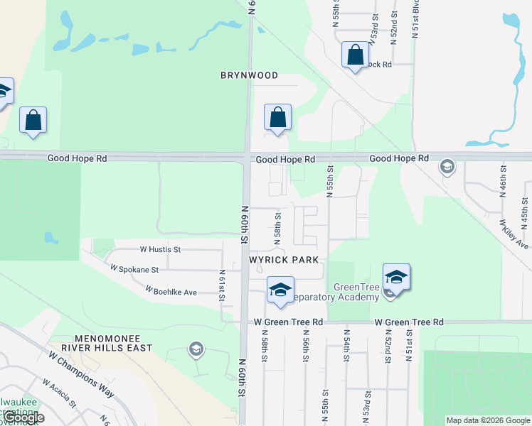 map of restaurants, bars, coffee shops, grocery stores, and more near 7065 North 58th Street in Milwaukee