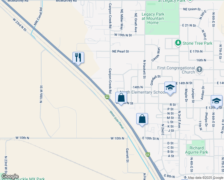 map of restaurants, bars, coffee shops, grocery stores, and more near 106 Northeast Lotus Court in Mountain Home