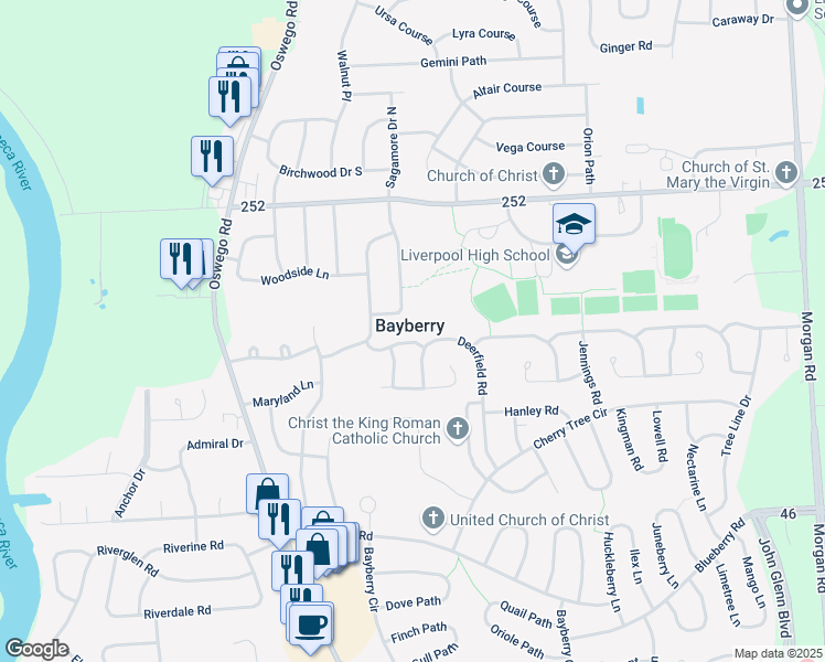 map of restaurants, bars, coffee shops, grocery stores, and more near in Salina