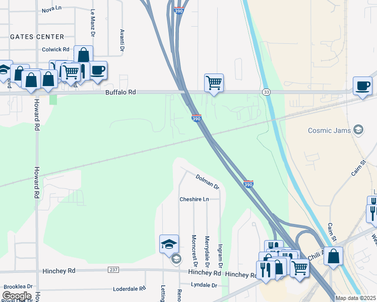 map of restaurants, bars, coffee shops, grocery stores, and more near 86 Dolman Drive in Rochester