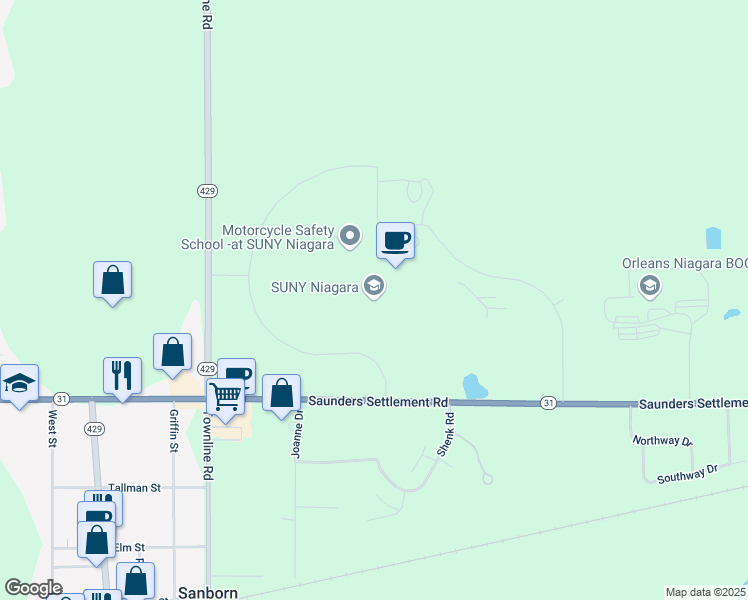 map of restaurants, bars, coffee shops, grocery stores, and more near 3111 Saunders Settlement Road in Sanborn