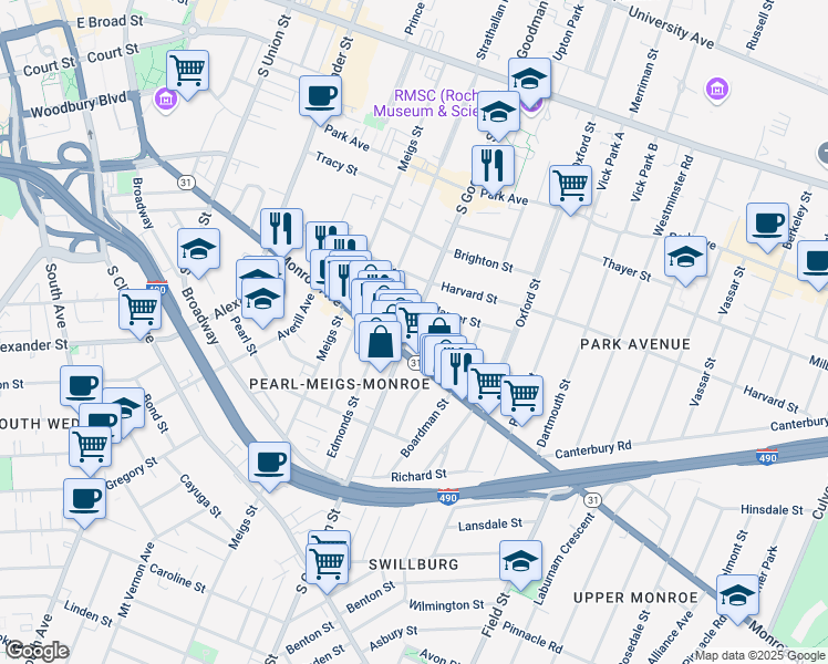 map of restaurants, bars, coffee shops, grocery stores, and more near 560 New York 31 in Rochester