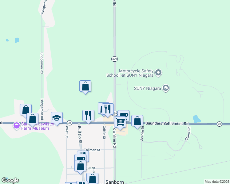 map of restaurants, bars, coffee shops, grocery stores, and more near Townline Road in Sanborn