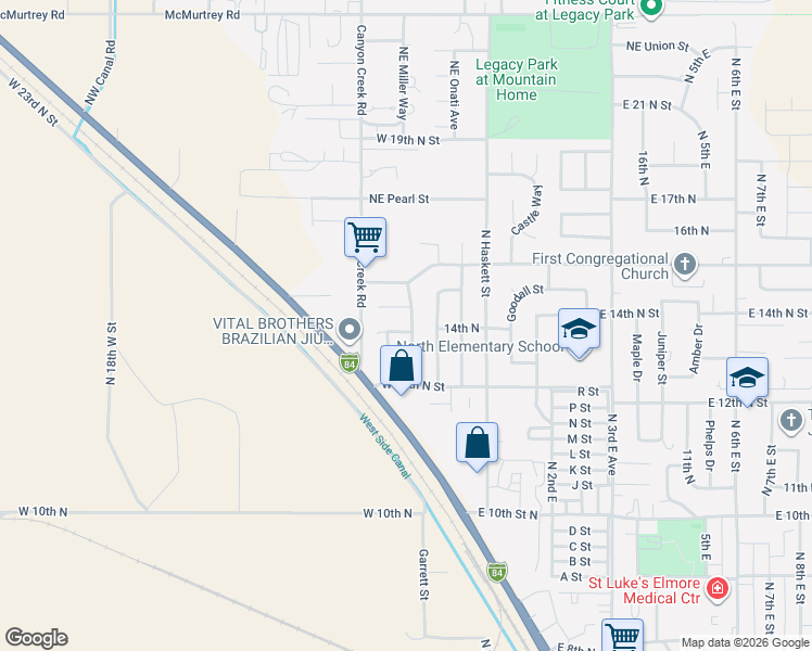 map of restaurants, bars, coffee shops, grocery stores, and more near 178 Northeast Lotus Court in Mountain Home