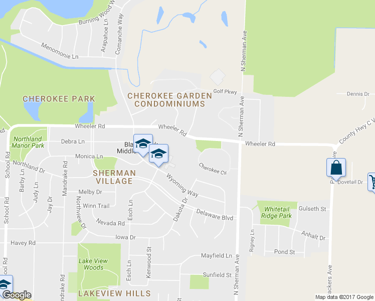 map of restaurants, bars, coffee shops, grocery stores, and more near 1609 Wheeler Road in Madison