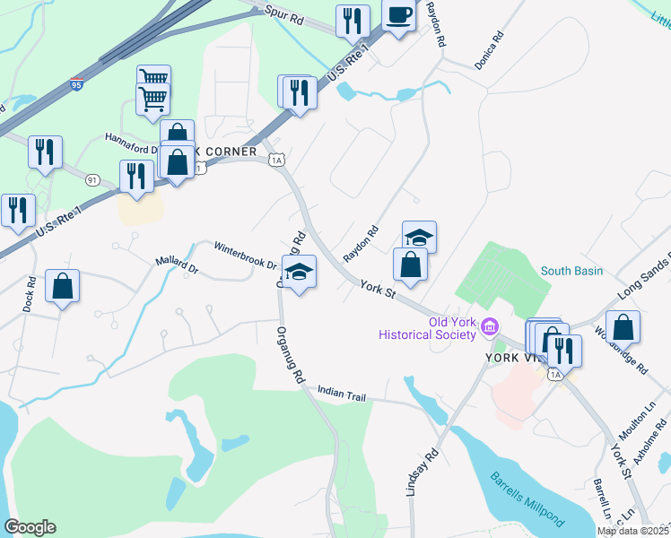 map of restaurants, bars, coffee shops, grocery stores, and more near 4 Kelley Lane in York